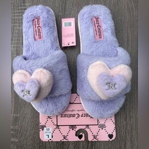 Juicy Couture Lavender and Pink Fuzzy Heart Slide Slippers